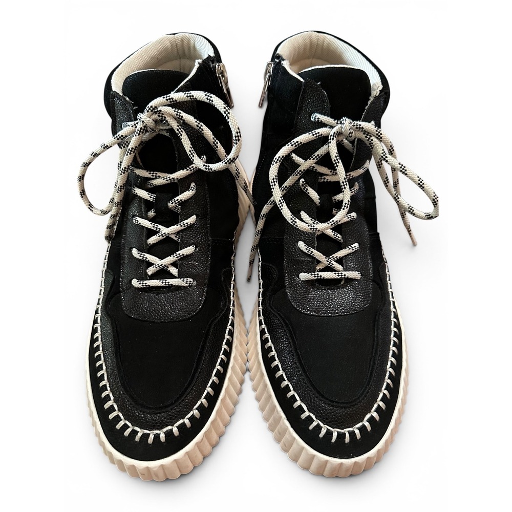Dolce Vita Daley Black Suede Leather Whipstitch High Top Sneakers Womens Sz 9.5